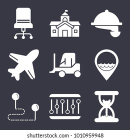 Business filled vector icon set on dark blue background