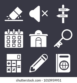 Business filled vector icon set on dark blue background