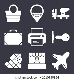 Business filled vector icon set on dark blue background