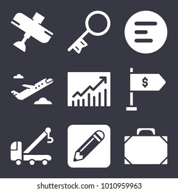 Business filled vector icon set on dark blue background