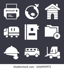 Business filled vector icon set on dark blue background