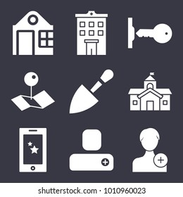 Business filled vector icon set on dark blue background