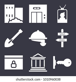 Business filled vector icon set on dark blue background