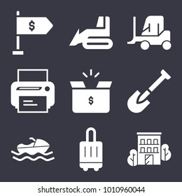 Business filled vector icon set on dark blue background