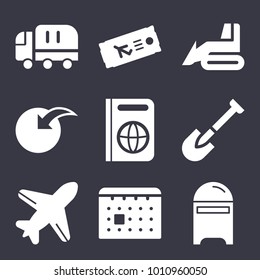 Business filled vector icon set on dark blue background