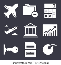 Business filled vector icon set on dark blue background