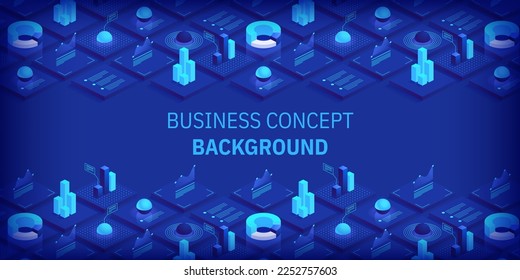 Business and finance abstract vector isometric background. Online statistics and data analytics. Digital money market; investment and trading. Perfect for web design; banner and presentation.