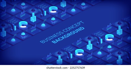 Business and finance abstract vector isometric background. Online statistics and data analytics. Digital money market; investment and trading. Perfect for web design; banner and presentation.