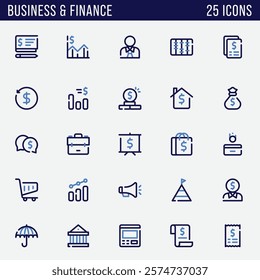 Business, Finance, accounting, taxes editable stroke outline icons set isolated on white background flat vector illustration.