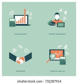 Business, finance, agreements and accounting concepts with icons