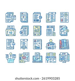 Business Finance Audit Collection doodle icons set vector. Comparative Analysis Tax Accounting, Audit Of Annual Consolidated Financial Statement sketch hand drawn
