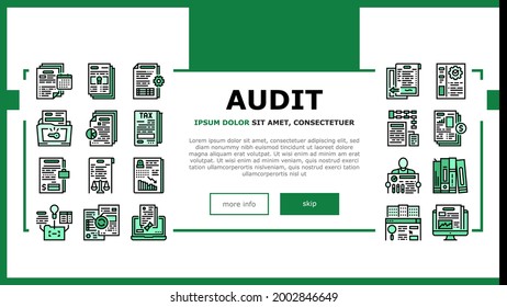 Business Finance Audit Landing Header Vector. Comparative Analysis And Tax Accounting, Audit Of Annual And Consolidated Financial Statement Illustration