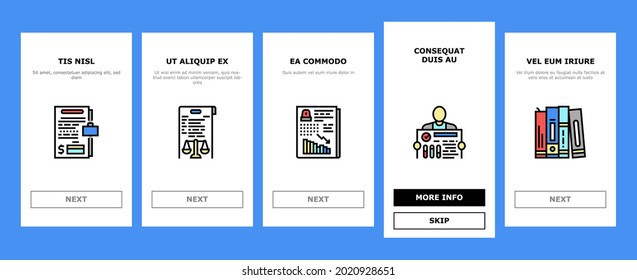 Business Finance Audit Onboarding Mobile App Page Screen Vector. Comparative Analysis And Tax Accounting, Audit Of Annual And Consolidated Financial Statement Illustrations