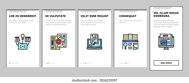 Business Finance Audit Onboarding Mobile App Page Screen Vector. Comparative Analysis And Tax Accounting, Audit Of Annual And Consolidated Financial Statement Illustrations