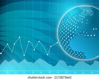 Business and finance background with globes featured and bluish tones as the primary color scheme.