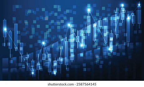 business finance background. graphic candlesticks stock market trend with bar chart 