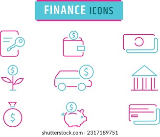 Business finance and bank analytics line icon set. Collection of high quality dual colour outline logo for web site design and mobile apps. Vector illustration on a white background