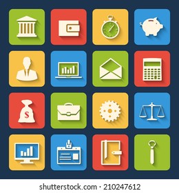 business, finance and banking flat style icons set. template elements for web and mobile applications