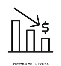 Business finance bar down. Stroke outline style. Vector. Isolate on white background.