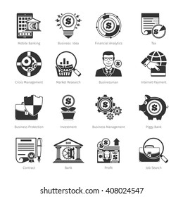 Business And Finance Black Icons Set. Vector Illustration