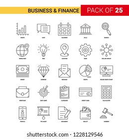 Business and Finance Black Line Icon - 25 Business Outline Icon Set