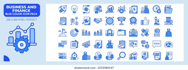 Business And Finance Blue Icons Pack, Contains Such Icons as rocket,finance,flowchart and more