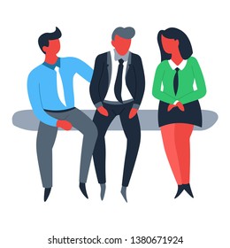 Business and finance businessman and businesswoman teamwork and cooperation vector office employees brainstorming cooperation and co-working colleagues discussing work and job entrepreneurs in suits