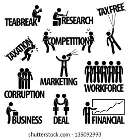 Business Finance Businessman Entrepreneur Employee Worker  Team Text Word Stick Figure Pictogram Icon