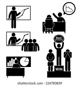 Business Finance Chart and Employee Figure Pictogram Icon 