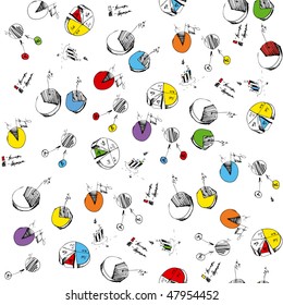 Business and finance charts on cell background. Seamless vector background.