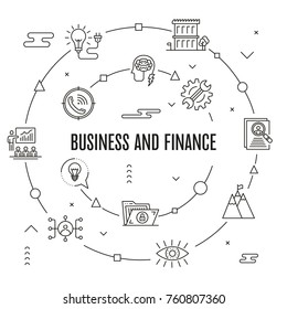 Business And Finance Circle Line Icon Set Concept