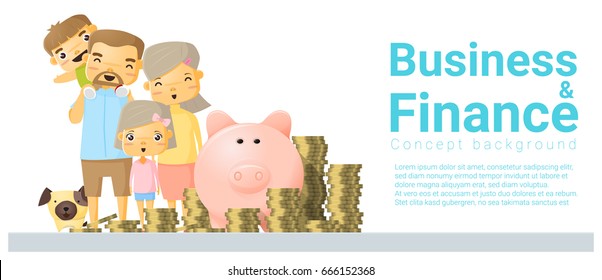 Business And Finance Concept Background With Family Saving Money , Vector , Illustration