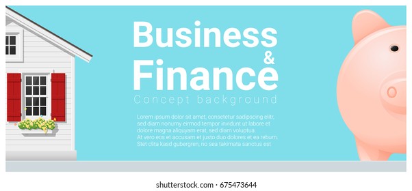 Business and Finance concept background with small house and piggy bank , vector , illustration