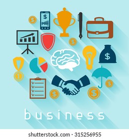 Business and finance concept from flat icons in shape.