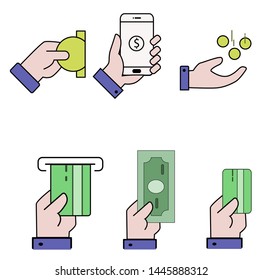 business or finance concept, hand and money, credit card and smartphone design illustration, payment symbol illustration, sign and symbol for app or web design.