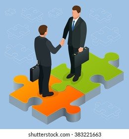 Business and finance concept. Handshake isometric. Partnership flat 3d isometric illustration. 