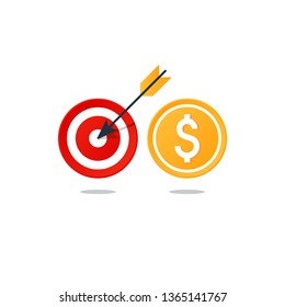 Business and finance concept icon. Saving money, achieve target. Flat design vector illustration