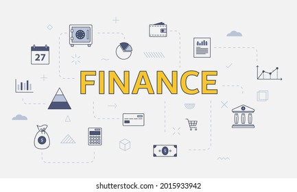 business finance concept with icon set with big word or text on center