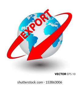 Business and finance concept. Present by blue earth and red arrow with word export.