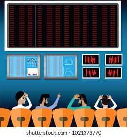 Business finance concept. Stock investor looking monitor and feel bad - vector illustration
