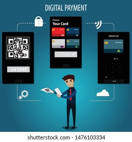 Business finance concept,A man was scanning QR code and paying with digital payment – Vector Illustration