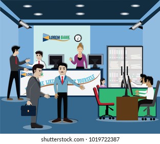 Business finance concept,businessman stay in bank - vector illustration