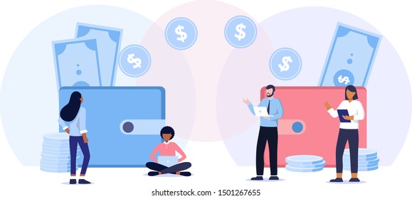 Business finance concept.financial, money transfer, online banking, internet wallets with coins. money transaction technology. Business people pay coins cash. safe savings, bank employees