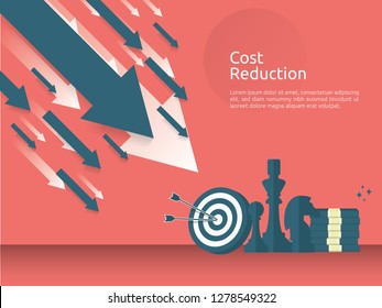 business finance crisis concept. money fall down symbol. arrow decrease economy stretching rising drop. lost crisis bankrupt declining. cost reduction strategy. loss of income. vector illustration.