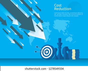 business finance crisis concept. money fall down symbol. arrow decrease economy stretching rising drop. lost crisis bankrupt declining. cost reduction strategy. loss of income. vector illustration.