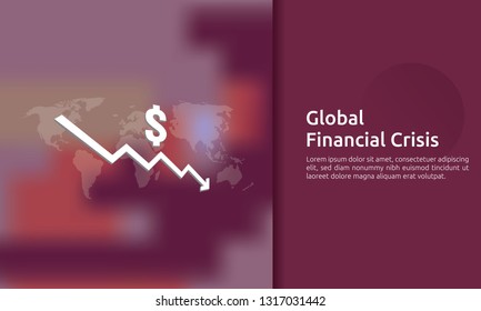 business finance crisis concept. money fall down with arrow decrease symbol. economy stretching rising drop, global lost bankrupt. cost declining reduction or loss of income. vector illustration.