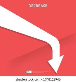 business finance crisis concept. money fall down symbol. arrow decrease economy stretching rising drop. lost crisis bankrupt declining. cost reduction. loss of income. vector illustration.