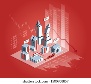 Business finance crisis concept. Vector isometric illustration.