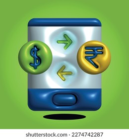 Business and Finance currency 3d render illustration, Currency 3d icon, 3d Icon, Mobile Banking, Online Payment, Money transfer, online transfer, Currency exchange, Money exchange, Net Banking
