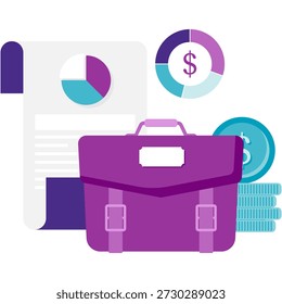 Documento de finanzas de negocios con maletín y gráfico